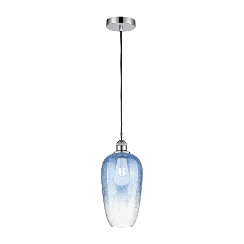 Innovations Brookhaven Flute 7in 1-Light Mini Pendant | Industrial Polished Chrome and Sapphire Blue Glass | Kitchen Island & | Model 616-1P-PC-G484-7SB
