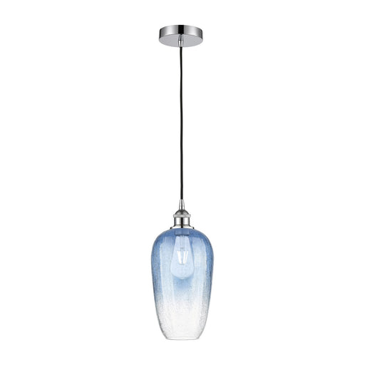 Innovations Brookhaven Flute 7in 1-Light Mini Pendant | Industrial Polished Chrome and Sapphire Blue Glass | Kitchen Island & | Model 616-1P-PC-G484-7SB