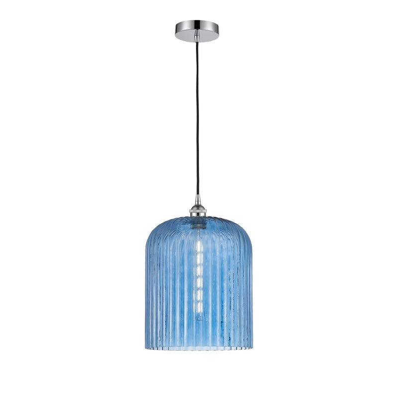 Innovations Bridal Veil 5in 1-Light Mini Pendant | Art Nouveau Polished Chrome and Princess Blue Ribbed Glass | Kitchen Island | Model 616-1P-PC-G559-12BL