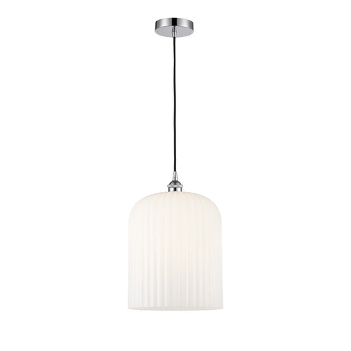 Innovations Bridal Veil 5in 1-Light Mini Pendant | Art Nouveau Polished Chrome and Gloss White Ribbed Glass | Kitchen Island | Model 616-1P-PC-G559-12GWH