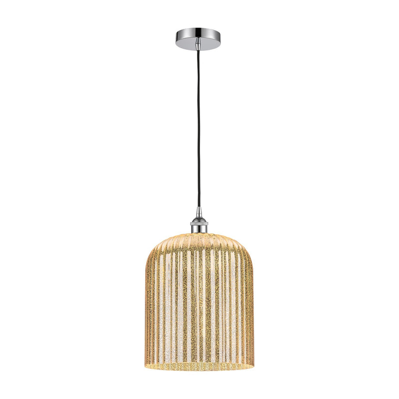 Innovations Bridal Veil 5in 1-Light Mini Pendant | Art Nouveau Polished Chrome and Mercury Ribbed Glass | Kitchen Island & | Model 616-1P-PC-G559-12ME
