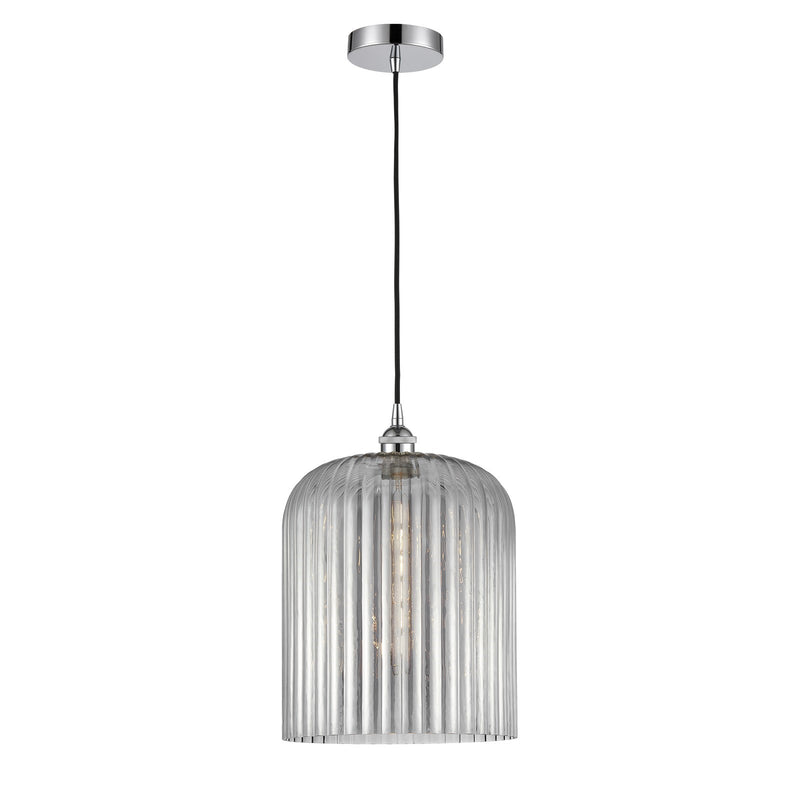 Innovations Bridal Veil 5in 1-Light Mini Pendant | Art Nouveau Polished Chrome and Light Smoke Ribbed Glass | Kitchen Island & | Model 616-1P-PC-G559-12SM