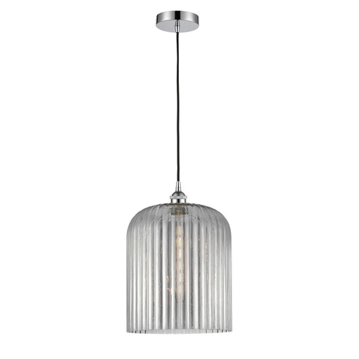 Innovations Bridal Veil 5in 1-Light Mini Pendant | Art Nouveau Polished Chrome and Light Smoke Ribbed Glass | Kitchen Island & | Model 616-1P-PC-G559-12SM