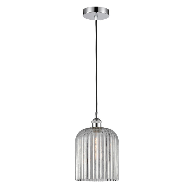 Innovations Bridal Veil 5in 1-Light Mini Pendant | Art Nouveau Polished Chrome and Light Smoke Ribbed Glass | Kitchen Island & | Model 616-1P-PC-G559-8SM