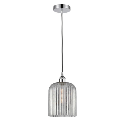 Innovations Bridal Veil 5in 1-Light Mini Pendant | Art Nouveau Polished Chrome and Light Smoke Ribbed Glass | Kitchen Island & | Model 616-1P-PC-G559-8SM