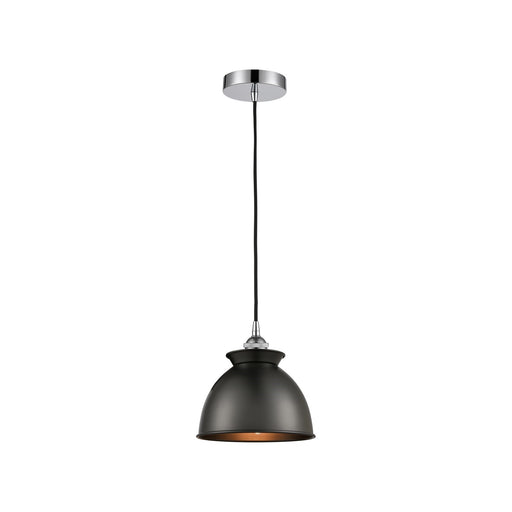Innovations Adirondack 8.25in 1-Light Mini Pendant | Industrial Polished Chrome and Matte Black Metal Shade | Kitchen Island & | Model 616-1P-PC-M14-BK