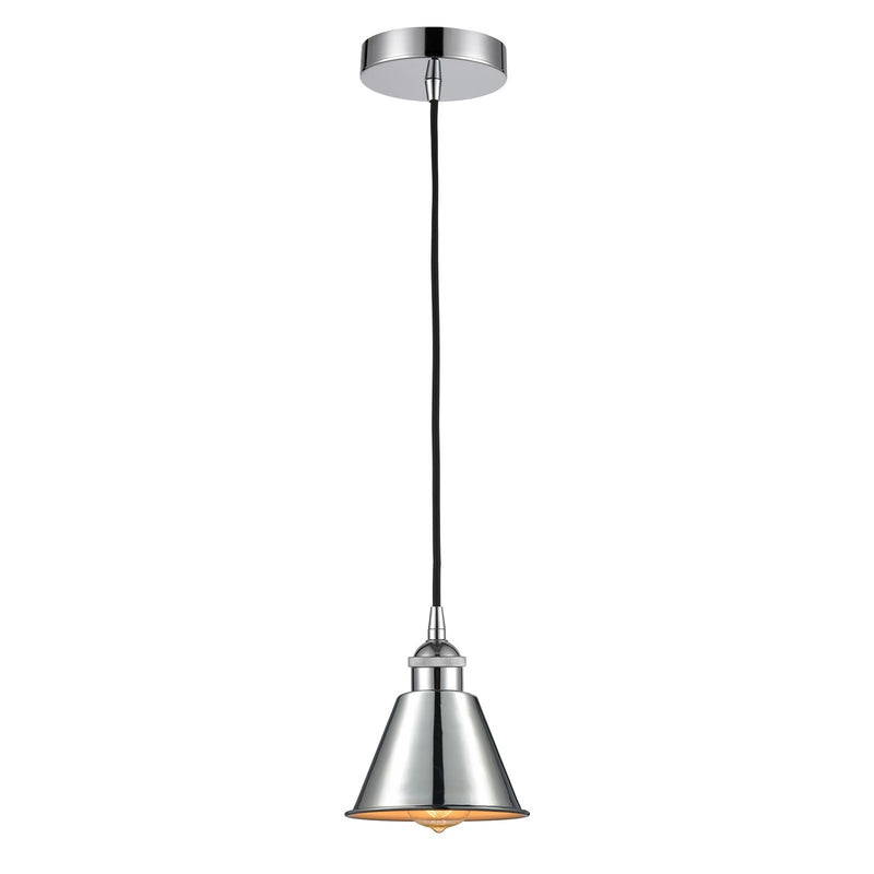 Innovations Smithfield 6.5in 1-Light Mini Pendant | Industrial Farmhouse Polished Chrome Steel and Metal Shade | Kitchen Island & | Model 616-1P-PC-M8