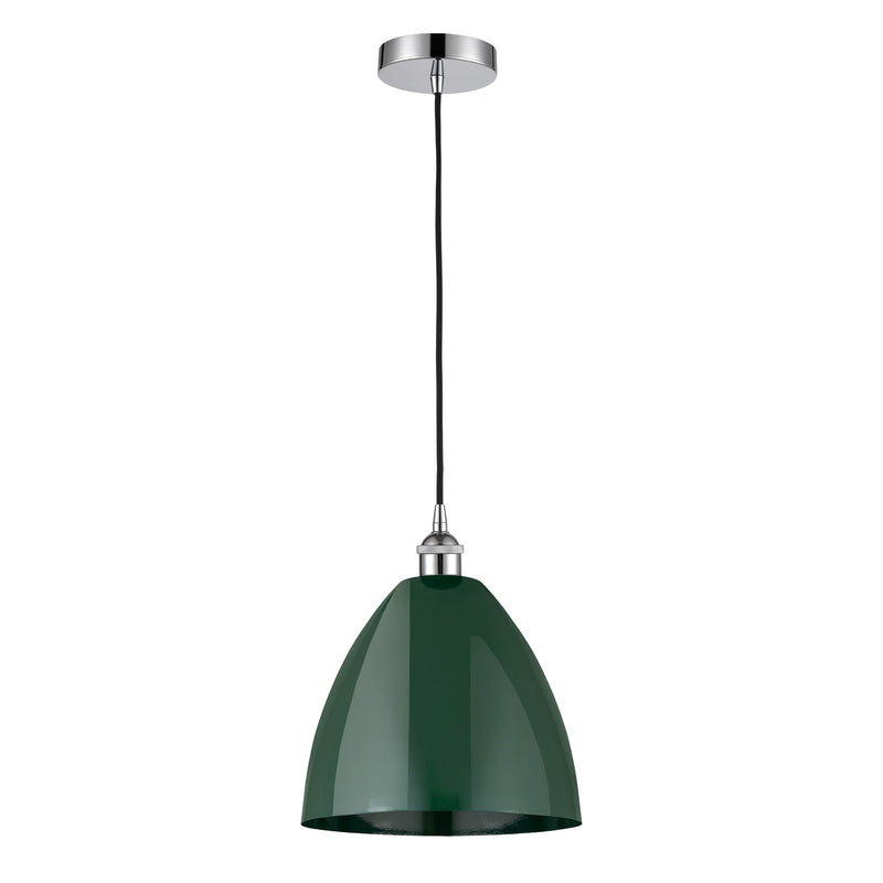 Innovations Plymouth 12in 1-Light Mini Pendant | Industrial Farmhouse Polished Chrome and Matte Green Metal | Kitchen | Model 616-1P-PC-MBD-12-GR-LED