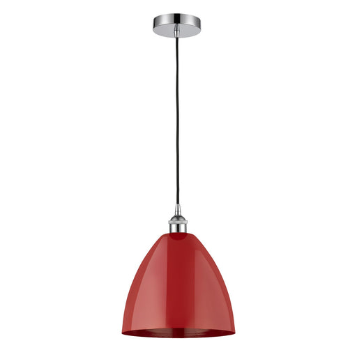 Innovations Plymouth 12in 1-Light Mini Pendant | Industrial Farmhouse Polished Chrome and Matte Red Metal | Kitchen Island | Model 616-1P-PC-MBD-12-RD-LED