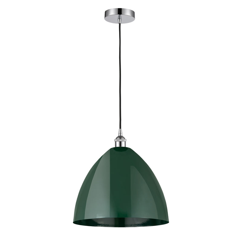 Innovations Plymouth 16in 1-Light Mini Pendant | Industrial Farmhouse Polished Chrome and Matte Green Metal | Kitchen | Model 616-1P-PC-MBD-16-GR-LED