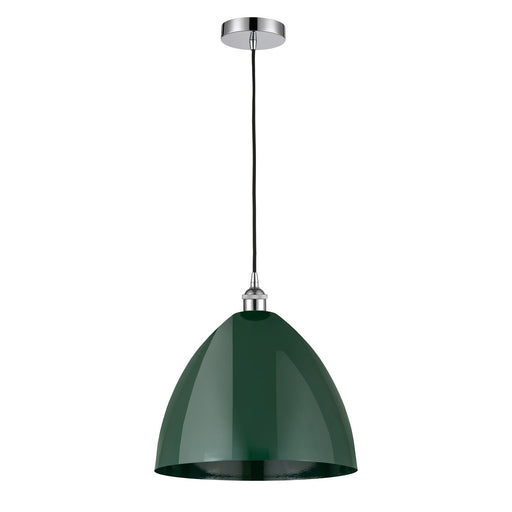 Innovations Plymouth 16in 1-Light Mini Pendant | Industrial Farmhouse Polished Chrome and Matte Green Metal | Kitchen | Model 616-1P-PC-MBD-16-GR-LED