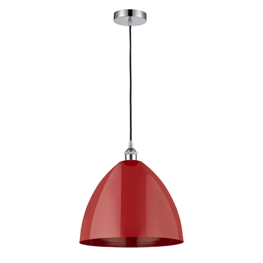 Innovations Plymouth 16in 1-Light Mini Pendant | Industrial Farmhouse Polished Chrome and Matte Red Metal | Kitchen Island | Model 616-1P-PC-MBD-16-RD-LED