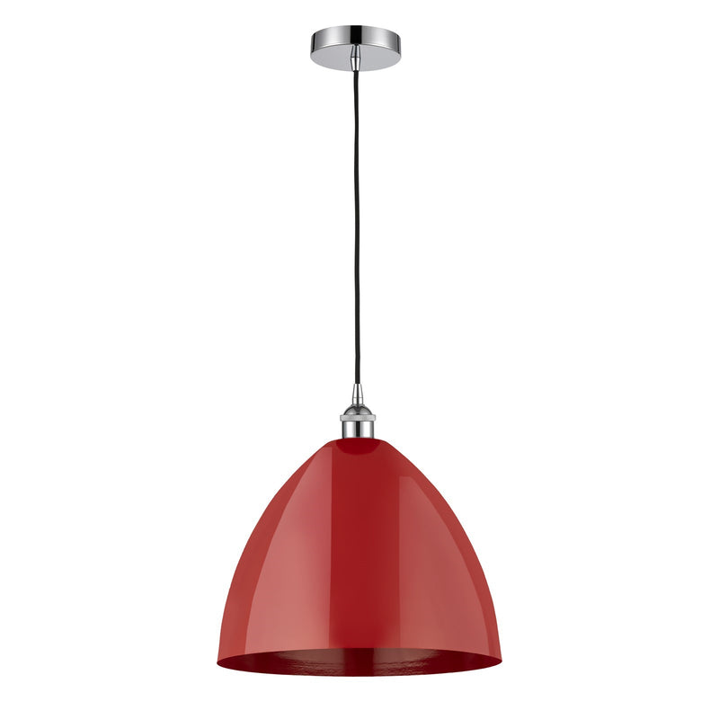 Innovations Plymouth 16in 1-Light Mini Pendant | Industrial Farmhouse Polished Chrome and Matte Red Metal | Kitchen Island | Model 616-1P-PC-MBD-16-RD-LED