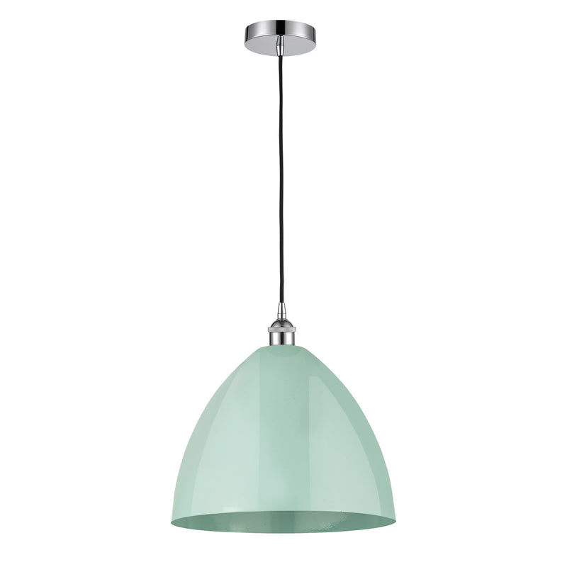Innovations Plymouth 16in 1-Light Mini Pendant | Industrial Farmhouse Polished Chrome and Matte Seafoam Metal Shade | Model 616-1P-PC-MBD-16-SF-LED