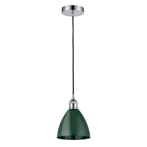 Innovations Plymouth 8in 1-Light Mini Pendant | Industrial Farmhouse Polished Chrome and Matte Green Metal | Kitchen | Model 616-1P-PC-MBD-75-GR-LED