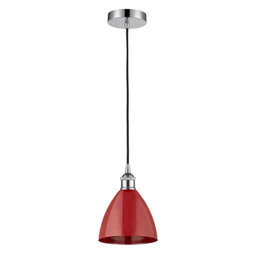 Innovations Plymouth 7.5in 1-Light Mini Pendant | Industrial Farmhouse Polished Chrome and Matte Red Metal | Kitchen | Model 616-1P-PC-MBD-75-RD-LED