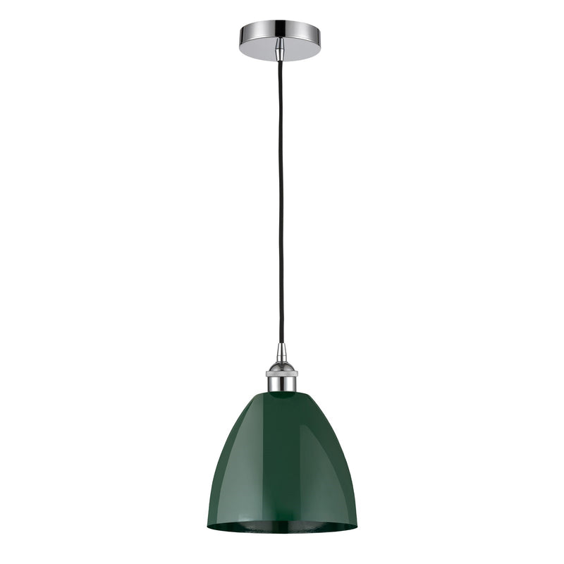 Innovations Plymouth 9in 1-Light Mini Pendant | Industrial Polished Chrome and Matte Green Metal Shade | Kitchen Island & | Model 616-1P-PC-MBD-9-GR-LED