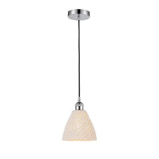 Innovations Bristol Natural 8in 1-Light Mini Pendant | Farmhouse Polished Chrome and Natural Fiber Dome Shade | Kitchen | Model 616-1P-PC-NBD-75-NAT