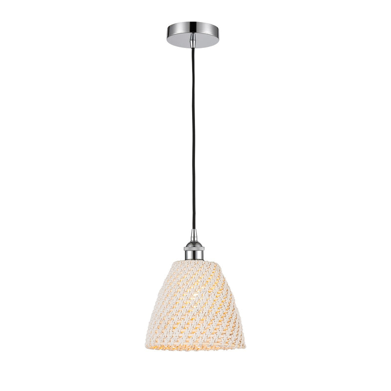 Innovations Bristol Natural 9in 1-Light Mini Pendant | Farmhouse Polished Chrome and Natural Fiber Dome Shade | Kitchen Island | Model 616-1P-PC-NBD-9-NAT