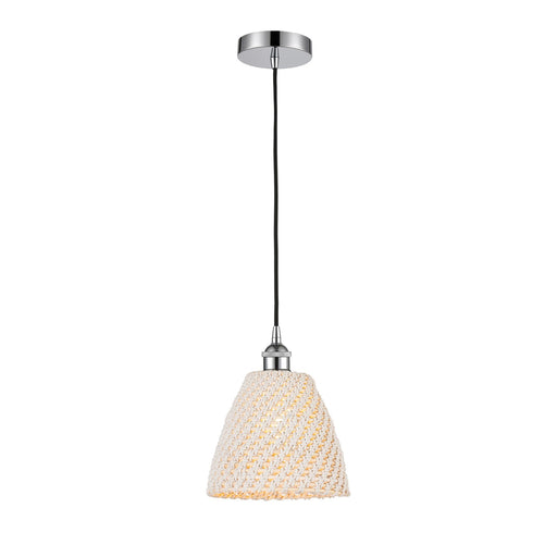 Innovations Bristol Natural 9in 1-Light Mini Pendant | Farmhouse Polished Chrome and Natural Fiber Dome Shade | Kitchen Island | Model 616-1P-PC-NBD-9-NAT