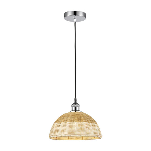 Innovations Lighting Natural Ballston Dome 12in 1-Light Mini Pendant | Farmhouse Polished Chrome and Natural Fiber | Model 616-1P-PC-NBD2-12-NAT