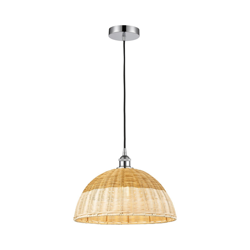 Innovations Natural Ballston Dome 16in 1-Light Mini Pendant | Farmhouse Polished Chrome and Natural Fiber Dome Shade | Model 616-1P-PC-NBD2-16-NAT