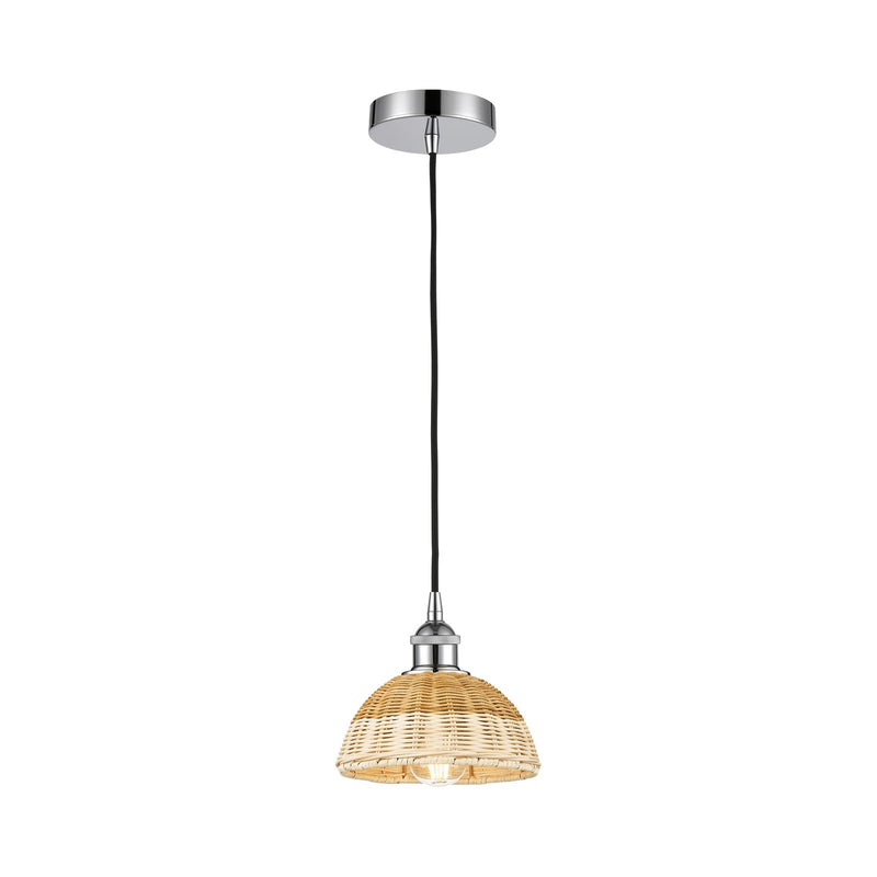 Innovations Natural Ballston Dome 1-Light Mini Pendant | Farmhouse Polished Chrome and Natural Fiber Basketweave | Kitchen | Model 616-1P-PC-NBD2-75-NAT
