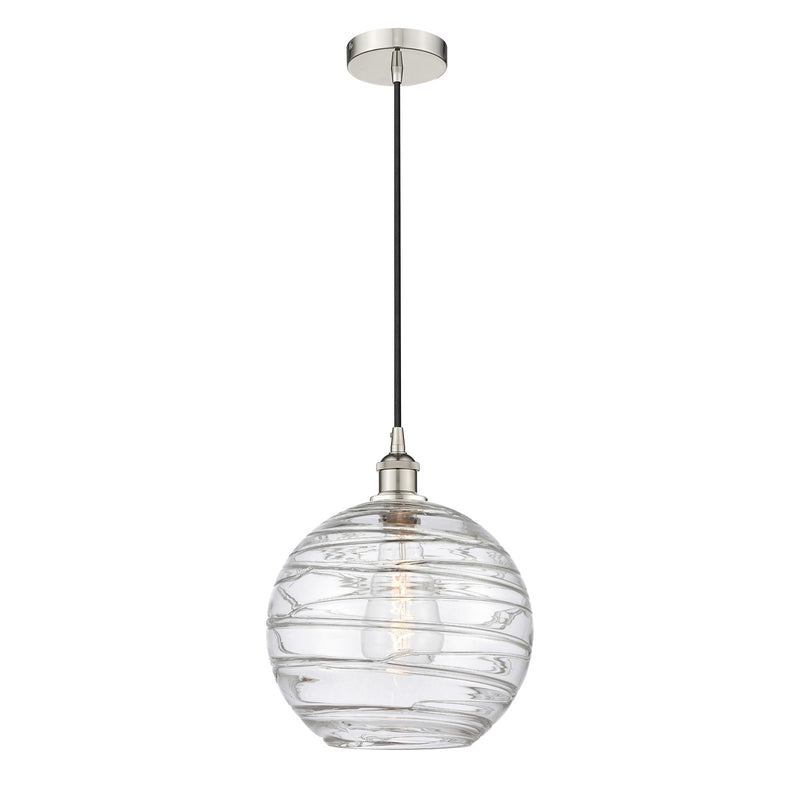 Innovations Athens Deco Swirl 12in 1-Light Mini Pendant | Industrial Polished Nickel and Clear Deco Swirl Glass | Kitchen | Model 616-1P-PN-G1213-12CL