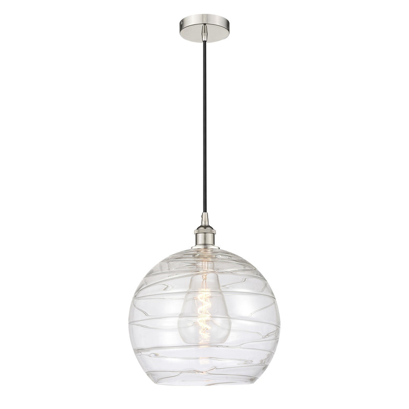 Innovations Athens Deco Swirl 14in 1-Light Mini Pendant | Industrial Polished Nickel Steel and Clear Deco Swirl Glass | Model 616-1P-PN-G1213-14CL