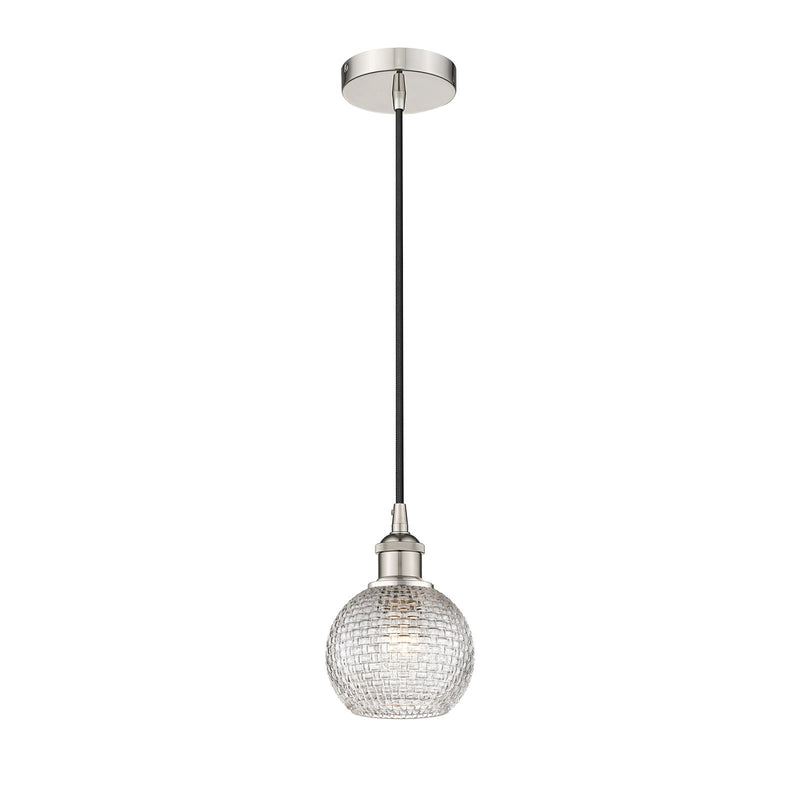 Innovations Athens 6in 1-Light Mini Pendant | Modern Farmhouse Polished Nickel and Clear Basket Weave Glass | Kitchen Island & | Model 616-1P-PN-G122C-6CL