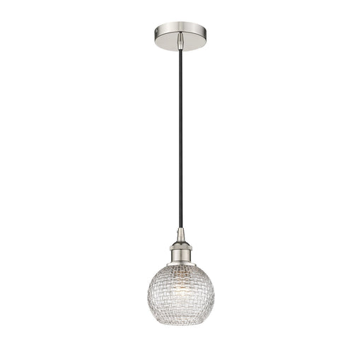 Innovations Athens 6in 1-Light Mini Pendant | Modern Farmhouse Polished Nickel and Clear Basket Weave Glass | Kitchen Island & | Model 616-1P-PN-G122C-6CL