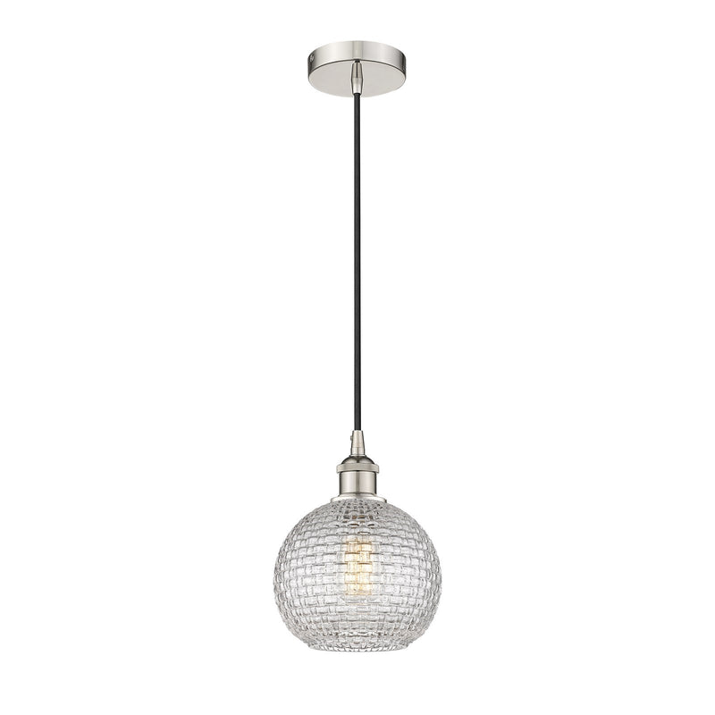 Innovations Athens 8in 1-Light Mini Pendant | Modern Farmhouse Polished Nickel and Clear Basket Weave Glass | Kitchen Island & | Model 616-1P-PN-G122C-8CL