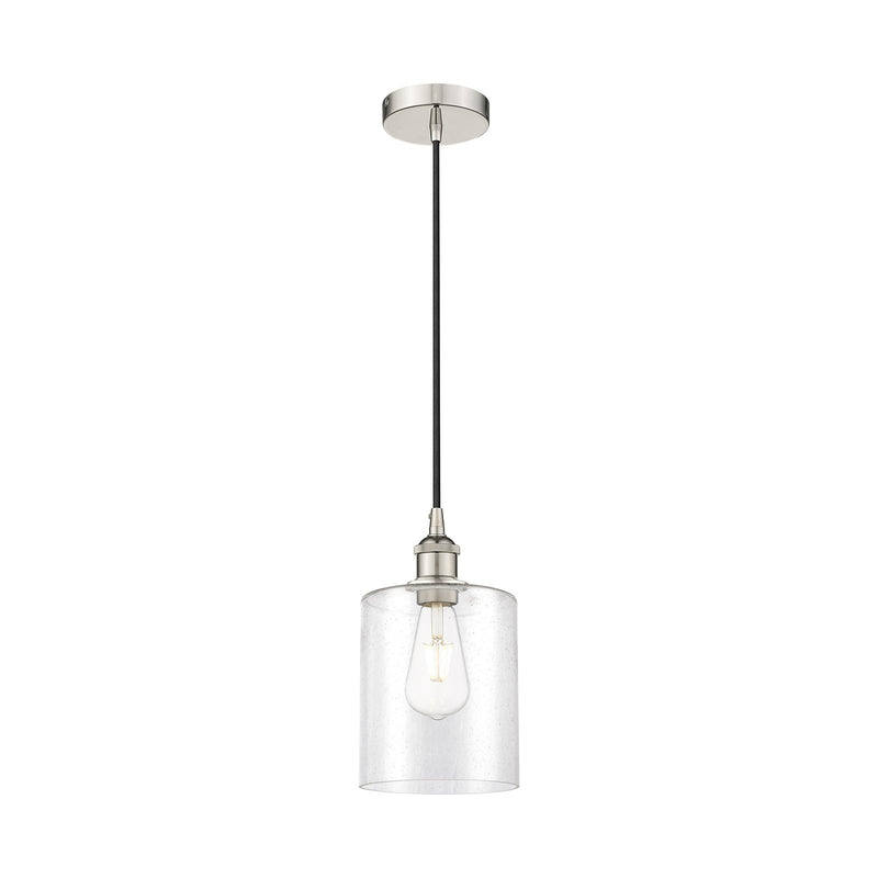 Innovations Paladin 7in 1-Light Mini Pendant | Farmhouse Polished Nickel Steel and Seedy Glass Cylinder | Kitchen Island & | Model 616-1P-PN-G4424-7