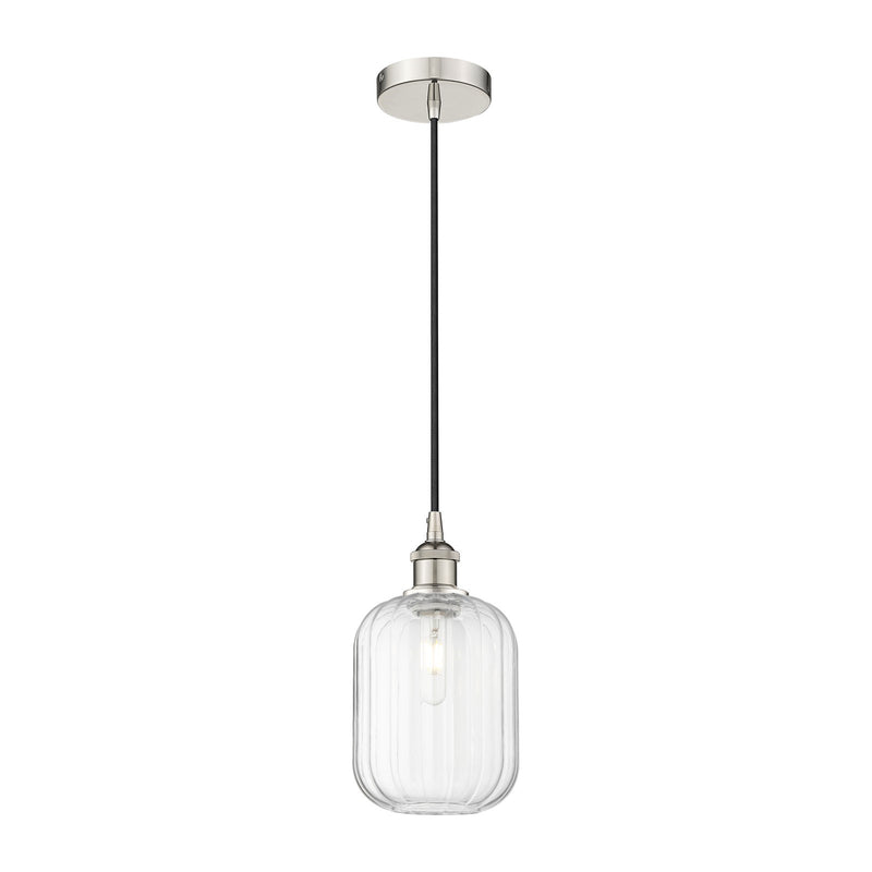 Innovations Preston Cylinder 7in 1-Light Mini Pendant | Industrial Polished Nickel Steel and Clear Glass | Kitchen Island & | Model 616-1P-PN-G460-7CL