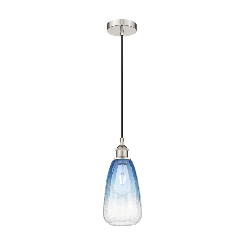 Innovations Brookhaven Almond 6in 1-Light Mini Pendant | Industrial Polished Nickel and Sapphire Blue Glass | Kitchen Island & | Model 616-1P-PN-G480-6SB