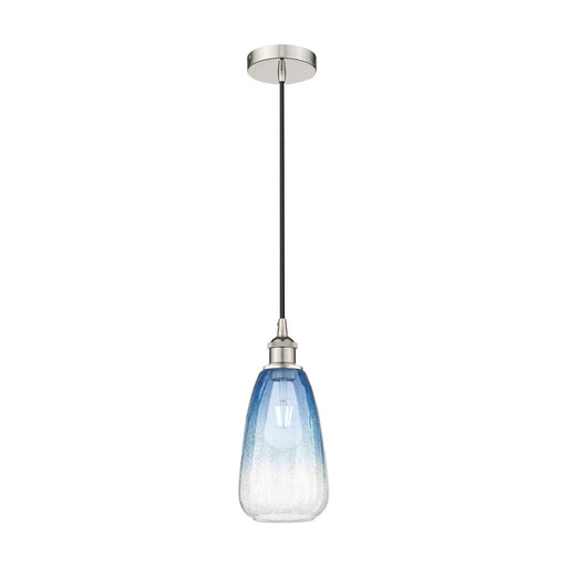 Innovations Brookhaven Almond 6in 1-Light Mini Pendant | Industrial Polished Nickel and Sapphire Blue Glass | Kitchen Island & | Model 616-1P-PN-G480-6SB