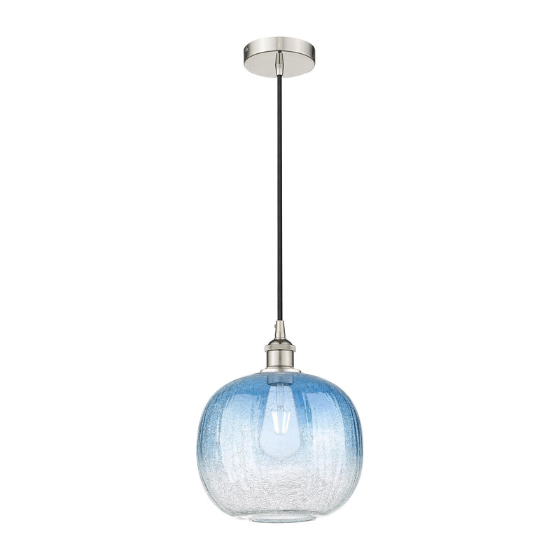Innovations Brookhaven Sphere 10.5in 1-Light Mini Pendant | Industrial Polished Nickel and Sapphire Blue Glass | Kitchen | Model 616-1P-PN-G481-10SB