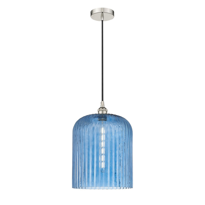 Innovations Bridal Veil 5in 1-Light Mini Pendant | Art Nouveau Polished Nickel and Princess Blue Ribbed Glass | Kitchen Island | Model 616-1P-PN-G559-12BL