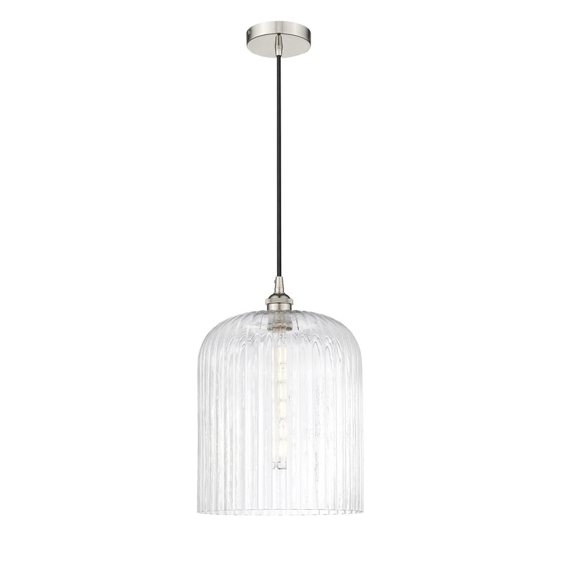 Innovations Bridal Veil 5in 1-Light Mini Pendant | Art Nouveau Polished Nickel Steel and Clear Ribbed Glass | Kitchen Island & | Model 616-1P-PN-G559-12CL