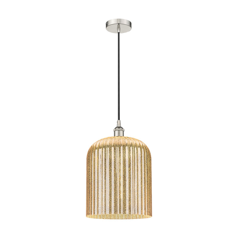 Innovations Bridal Veil 5in 1-Light Mini Pendant | Art Nouveau Polished Nickel and Mercury Ribbed Glass | Kitchen Island & | Model 616-1P-PN-G559-12ME