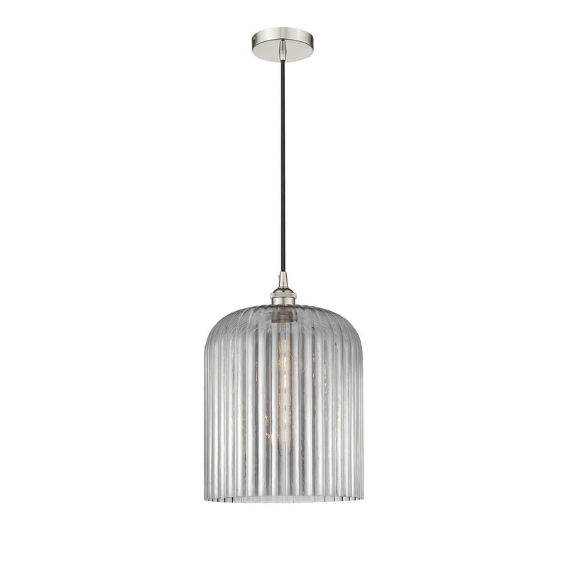 Innovations Bridal Veil 5in 1-Light Mini Pendant | Art Nouveau Polished Nickel and Light Smoke Ribbed Glass | Kitchen Island & | Model 616-1P-PN-G559-12SM