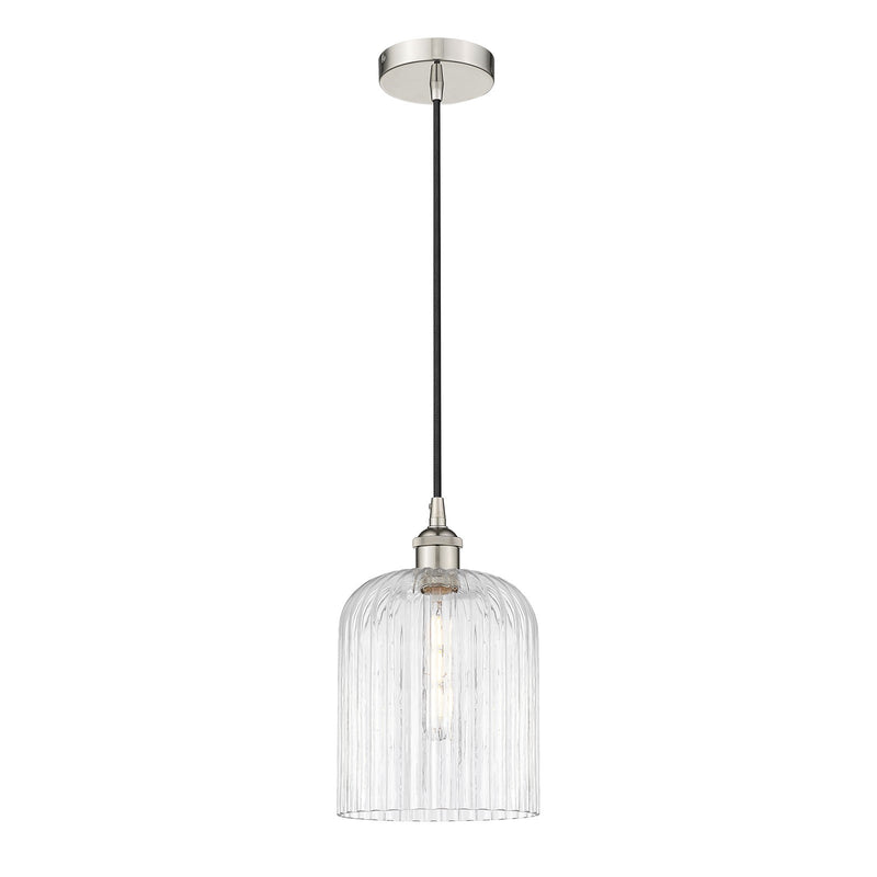 Innovations Bridal Veil 5in 1-Light Mini Pendant | Art Nouveau Polished Nickel Steel and Clear Ribbed Glass | Kitchen Island & | Model 616-1P-PN-G559-8CL