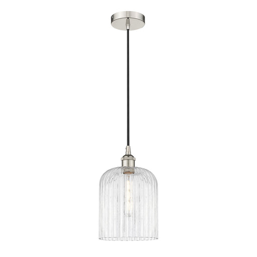 Innovations Bridal Veil 5in 1-Light Mini Pendant | Art Nouveau Polished Nickel Steel and Clear Ribbed Glass | Kitchen Island & | Model 616-1P-PN-G559-8CL