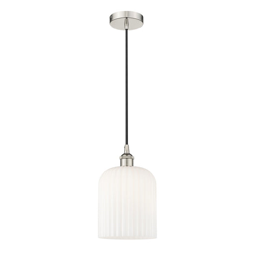 Innovations Bridal Veil 5in 1-Light Mini Pendant | Art Nouveau Polished Nickel and Gloss White Ribbed Glass | Kitchen Island & | Model 616-1P-PN-G559-8GWH