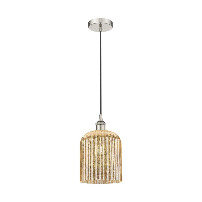 Innovations Bridal Veil 5in 1-Light Mini Pendant | Art Nouveau Polished Nickel and Mercury Ribbed Glass | Kitchen Island & | Model 616-1P-PN-G559-8ME