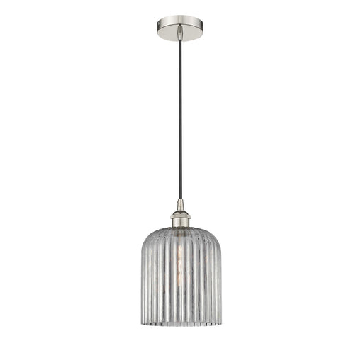 Innovations Bridal Veil 5in 1-Light Mini Pendant | Art Nouveau Polished Nickel and Light Smoke Ribbed Glass | Kitchen Island & | Model 616-1P-PN-G559-8SM
