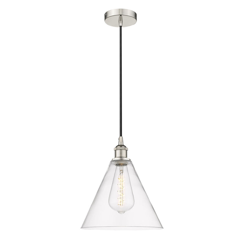 Innovations Berkshire Glass 12in 1-Light Mini Pendant | Industrial Polished Nickel and Clear Glass | Kitchen Island & Dining | Model 616-1P-PN-GBC-122-LED