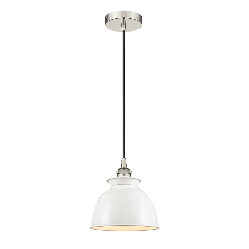 Innovations Adirondack 8.25in 1-Light Mini Pendant | Industrial Polished Nickel and Glossy White Metal Shade | Kitchen Island & | Model 616-1P-PN-M14-W