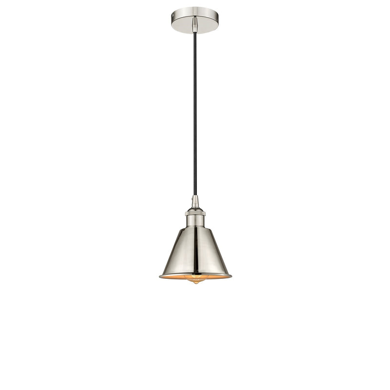 Innovations Smithfield 1-Light Mini Pendant | Industrial Polished Nickel Steel and Metal Shade | Kitchen Island & Dining Room | Model 616-1P-PN-M8-LED