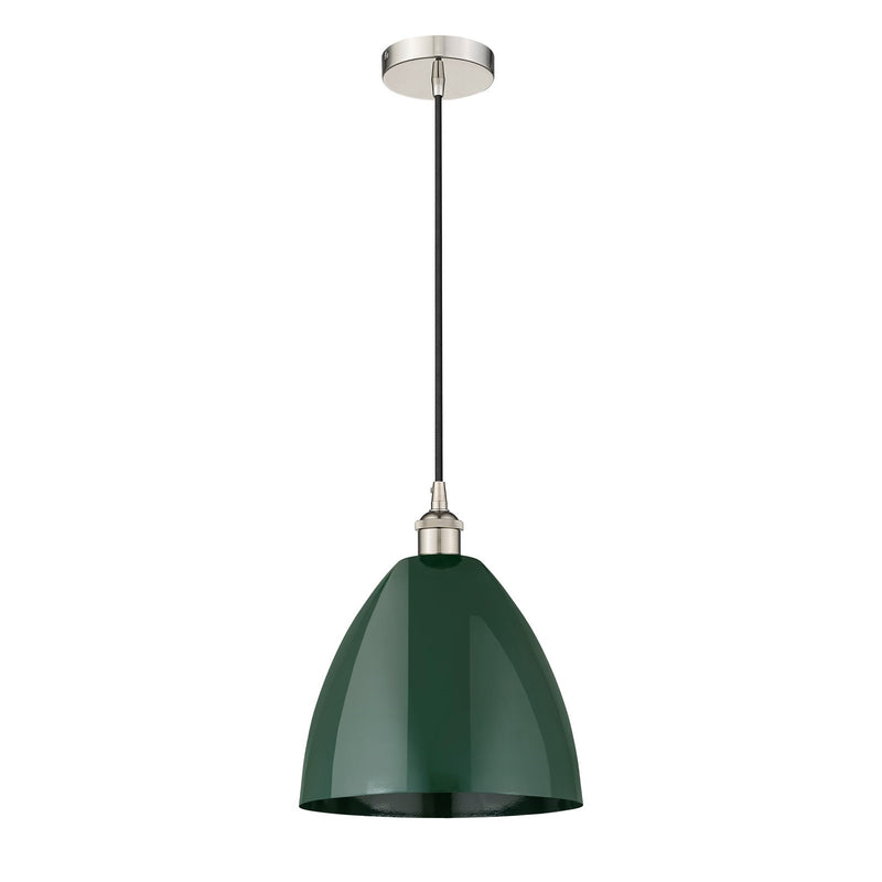 Innovations Plymouth 12in 1-Light Mini Pendant | Industrial Farmhouse Polished Nickel and Matte Green Metal | Kitchen | Model 616-1P-PN-MBD-12-GR-LED